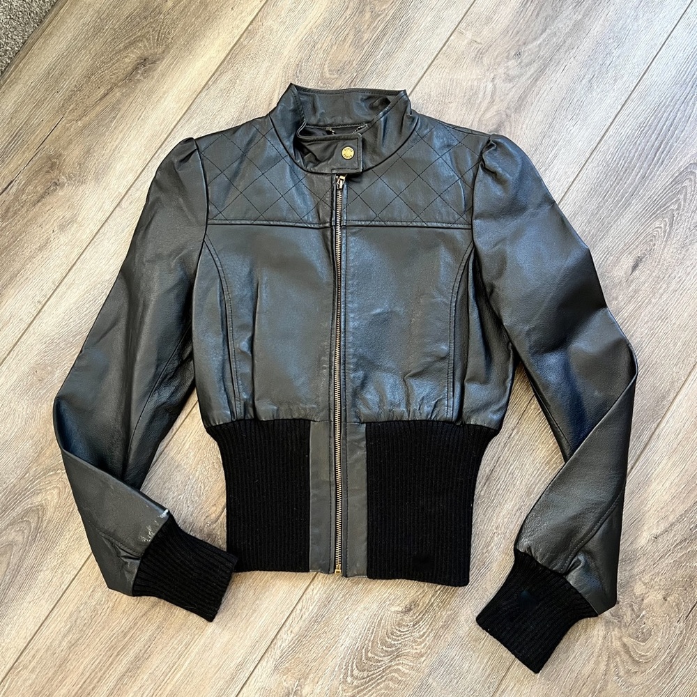 Guess genuine leather jacket worn only once! Purchased at Barney’s. Medium.